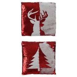 Cuscino con paillettes reversibili a tema natalizio colore bianco/rosso