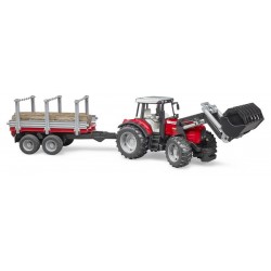 Bruder 02046 - Trattore Massey Ferguson 7480 con Rimorchio Trasporto Tronchi