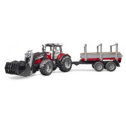 Bruder 02046 - Trattore Massey Ferguson 7480 con Rimorchio Trasporto Tronchi