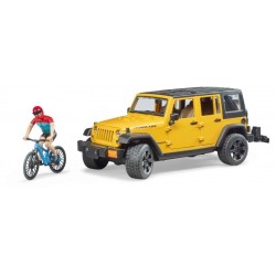 Jeep Wrangler Rubicon Unlimited con mountain bike e ciclista