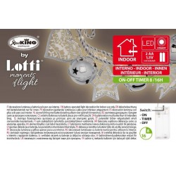 Decorazione Catena Argento Campanelle Diametro 50mm e Stelle Alberi Cuori 36 MicroLED BIANCO CALDO 1,5mm Metallo Traforato VPM