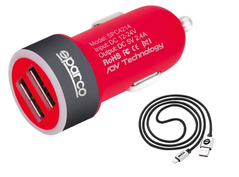 SPARCO SPARCO 2 USB CHARGER 2.4A + CAVO APPLE 1M
