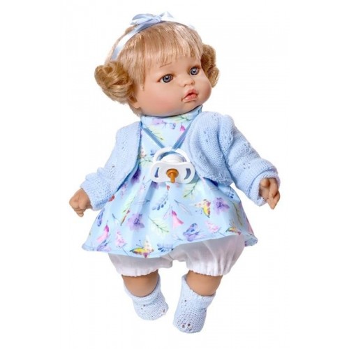 BAMBOLA 28 CM FIORI VESTITO AZZURRO