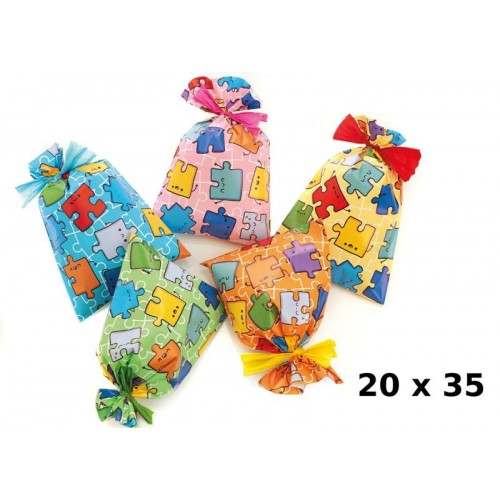confezione 100 buste misura 20x35 fantasia puzzle