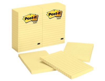 Post-It Notes, 4 in x 6 in, Canary Yellow, Lined, 12 Pads/Pack pouch autoadesiva Giallo 10...