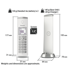 PANAS TEL.CORDLESS KX-TGK212JTW WHITE DECT GAP design DUO, display 1.5" vivavoce, rubrica 50 nume