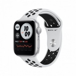 Apple Watch Nike SE GPS, 44mm in alluminio argento con cinturino Sport Nike Platino/Nero